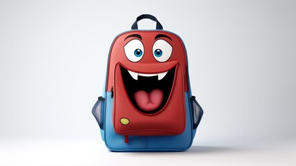Red elementary school child's backpack on a white background. Copy space text template.