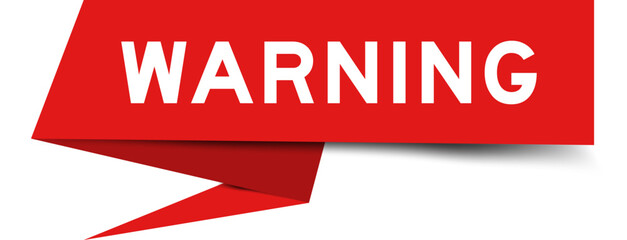 Red color speech banner with word warning on white background