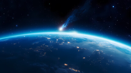 Obraz premium Earth in the cosmic sky, abstract space background of a planet in the universe