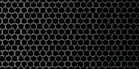 Dark gray abstract wide horizontal banner with hexagon carbon fiber grid.dot pattern