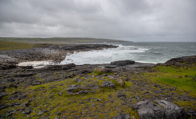 Waves of the ocean in Ballyreen or Ballyryan in the beautiful  Burren region in County Clare - Ireland