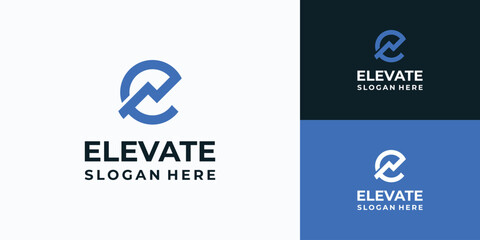 Letter e initial vector logo design with growth graph.