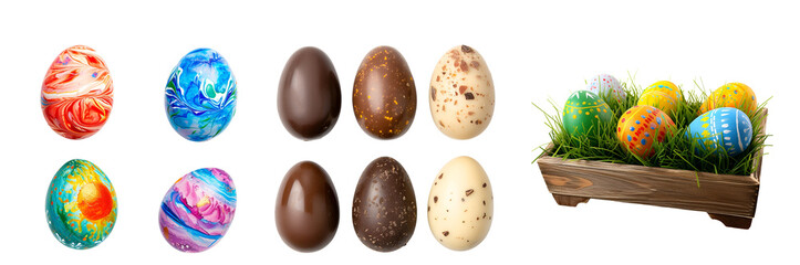 A Set of Easter Eggs for Happy Easter and Good Friday, Isolated on Transparent Background, PNG