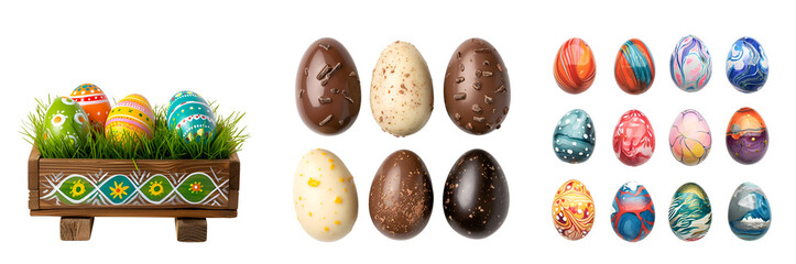 Good Friday and Happy Easter: The Set of Easter Eggs, Isolated on Transparent Background, PNG - obrazy, fototapety, plakaty