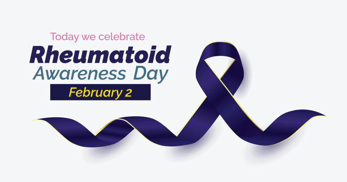 Rheumatoid Awareness Day banner. Violet blue ribbon. Observed on the Febuary, 2.Rheumatoid Awareness Day banner. Violet blue ribbon. Observed on the Febuary, 2.