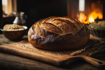 Fototapeta na wymiar Rustic Rye Bread, Like Grandma's - Baked in a Wood-Fired Oven for a Crusty and Flavorful Delight, Embracing the Authenticity of Old-Fashioned Handcrafted Tradition