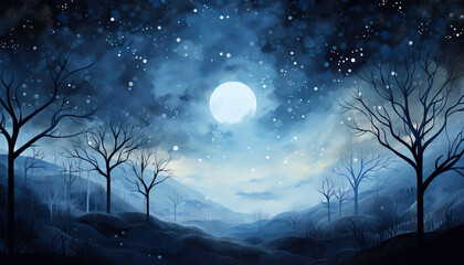 Fototapeta na wymiar Moonlit Serenity with Nighttime Tranquility