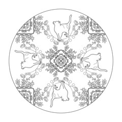 Mandala. Cute Cat. Coloring page. Art therapy. Vector illustration.