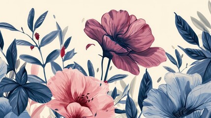 Seamless pattern with watercolor flowers. Hand-drawn illustration