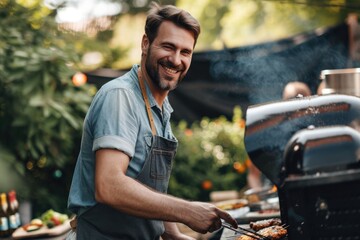 A man busy at the barbecue