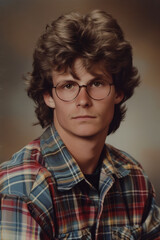 Fototapeta na wymiar a vintage high school portrait of a young man from the 1980's