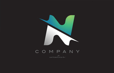 green white grey N gradient letter logo icon design vector illustration. Creative cut style template for a company or business