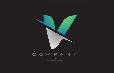 green white grey V gradient letter logo icon design vector illustration. Creative cut style template for a company or business