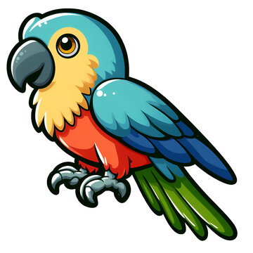 Sticker with the image of a cartoon a parrot