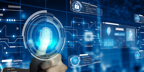 Businessman using Fingerprint technology scan provides security access. Advanced technological...
