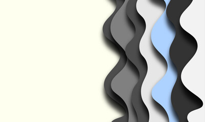 Wavy blue and white gradient color background with papercut style. Abstract vector background in paper cut style with shadows and copy space for text. Realistic minimal layout template for poster
