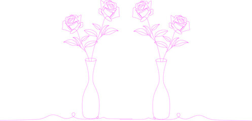 rose flower vase line art