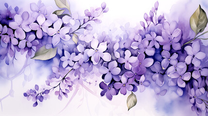 Fototapeta na wymiar Spring color of lilac in the garden - Delicate watercolor painting.