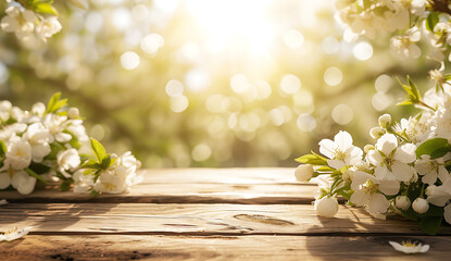 a beautiful spring table on wood background with whit