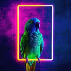Parrot_holding_neon_light_frame