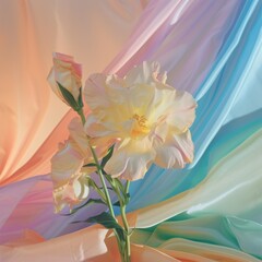 Beautiful rose flower on the background of a silk fabric.