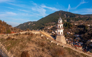 Fototapeta na wymiar Victory Tower (Zafer Kulesi) and panorama of Goynuk, Bolu, Turkey
