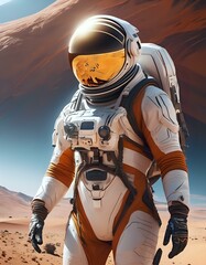 Obraz na płótnie Canvas A futuristic space traveler in a sleek spacesuit