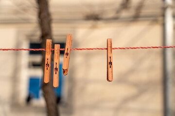hanging plastic cloth hanger in the plastic wire in outdoor