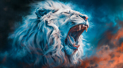 A stylized mighty fantasy lion head - obrazy, fototapety, plakaty