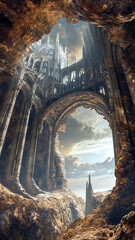 Fantasy architecture concept of gothic arch structure