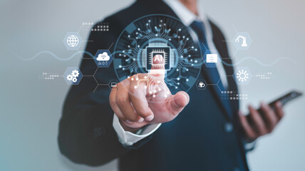 Fototapeta na wymiar Customer service management Digital transformation technology strategy, optimize and automate operations Digitizing and digitizing business processes and data Internet and cloud computing
