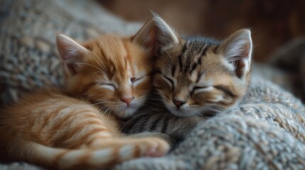 Fototapeta premium Playful Kittens, Adorable close-up of playful kittens engaged in cute interactions, conveying warmth and coziness