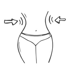 Weight lose Icon. Doodle women belly and arrows