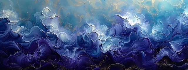 Rolgordijnen a blue painting of waves floating in © Dolphine