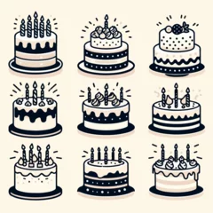 Fotobehang collection of birthday cake vector illustrations © ZulHaq