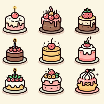 collection of birthday cake vector illustrations