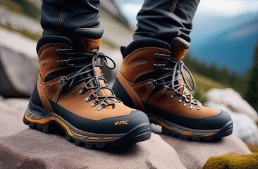 comfortable modern shoes for mountaineering, sports, close-up
