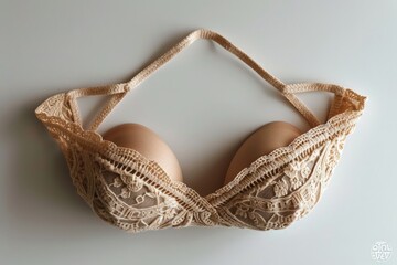 Obraz premium Gently beige lace bra still life isolated on white background 