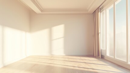 Fototapeta na wymiar Modern apartment design, minimal empty room in pastel colors, bright window