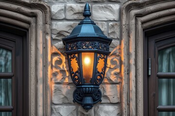 Detail shot of antique Italian exterior wall lamp
