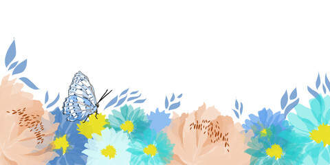 Delicato sfondo floreale con fiori in trasparenza e farfalla © sommaria