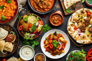 Colorful Array of Classic Dishes from World Cuisine - obrazy, fototapety, plakaty