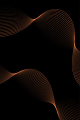 Abstract background with waves for banner. Standart poster size. Vector background with lines. Element for design isolated on black. Orange color. Brochure, booklet