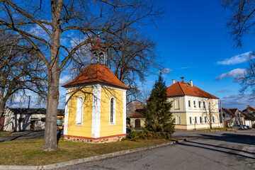 Street in Radetice village. Czechia.