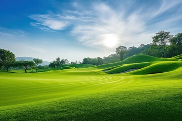 Beautiful green field view of a golf course