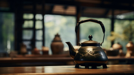 Traditional Japanese herbal tea made in old teapot