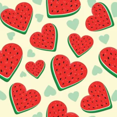 Wall murals Draw Watermelon Hearts Love Fresh Summer Fruit Valentine's Day Free Palestine Symbol Vector Seamless Pattern Illustration