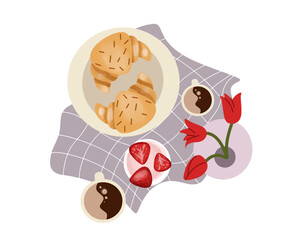 Romantic breakfast, clip art illustration. Colorful  illustration for posters, stickers, getting card, banner, invitation.
