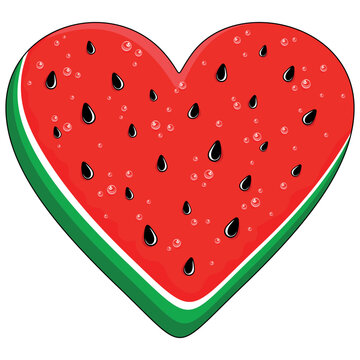 Watermelon Heart Love Fresh Summer Fruit Valentine's Day Free Palestine Symbol Vector Logo Illustration isolated on white