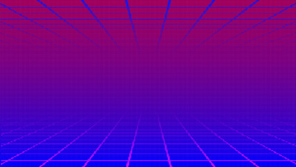 Pixel art background.8 bit game.retro game. for game assets in vector illustrations.Retro Futurism Sci-Fi Background. glowing neon grid.and stars from vintage arcade comp	